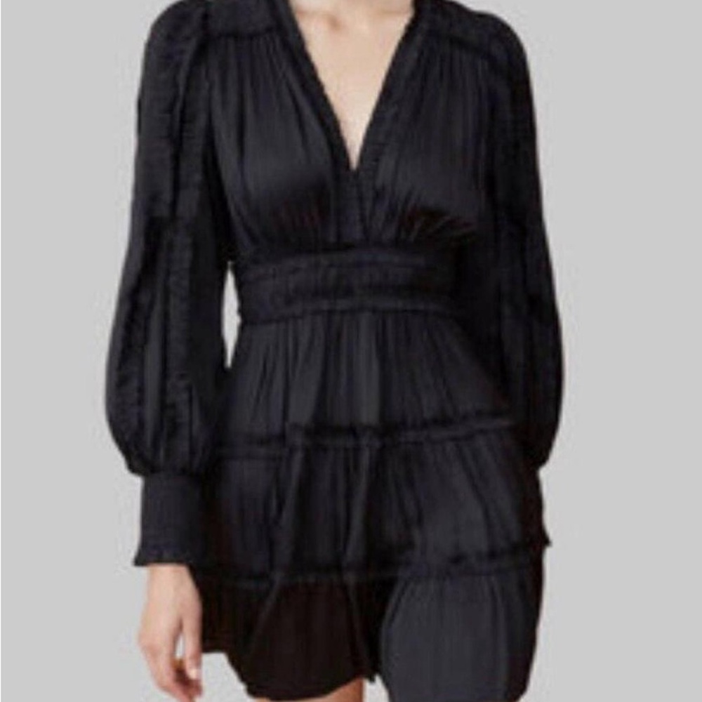 OPT ONE PRETTY TIME Tianna Mini Dress L Black Pleated Ruffle Tiered Silky